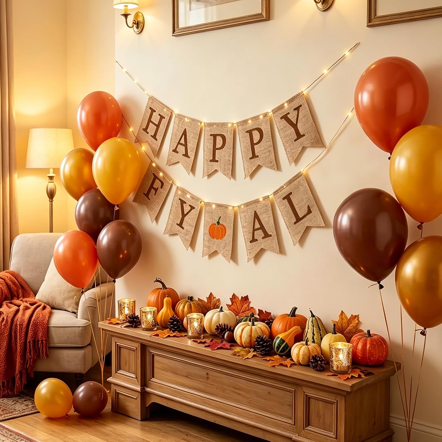 Whaline Happy Fall Pumpkin Burlap Banner Sign Autumn Harvest Home