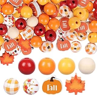 Whaline 200Pcs Fall Wooden Beads Thanksgiving Rustic Farmhouse Wood Beads