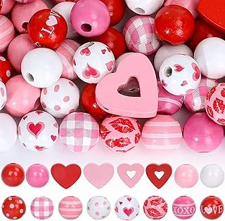 Whaline 220Pcs Valentine Wooden Beads Hearts Pink Red Farmhouse Beads Colorful