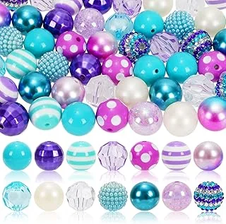 Whaline 50Pcs Colorful Chunky Bubblegum Beads 20mm Summer Mermaid Theme Purple
