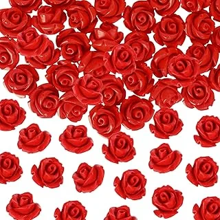 Whaline 50Pcs Rose Beads Red Shell Rose Carved Loose Beads Floral Cameos Spacer