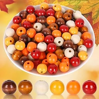 Whaline 240Pcs Fall Thanksgiving Wood Beads Colorful Autumn Red Orange Yellow