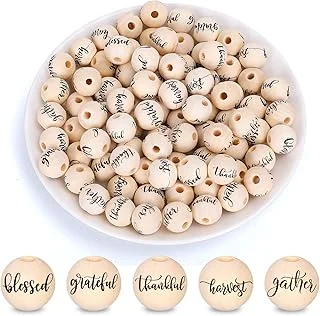 Whaline 100Pcs Thanksgiving Wood Beads Rustic Farmhouse Craft Beads Fall
