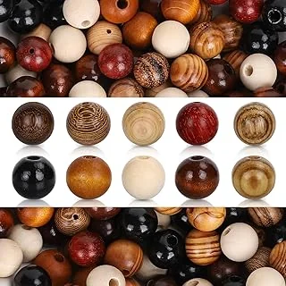Whaline 250Pcs Natural Wooden Beads Rustic Brown Wood Grain Round Beads Vintage