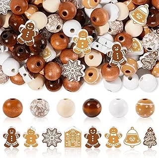 Whaline 200Pcs Christmas Wooden Beads Round Loose Bead Gingerbread Man