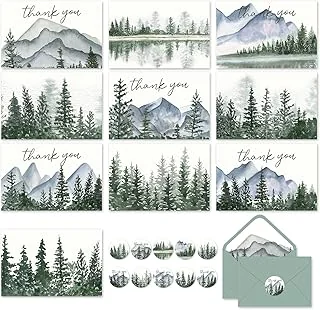 100 Pack Watercolor Forest Thank You Cards Mountains