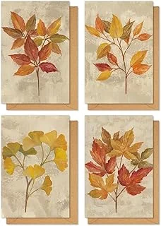 32 Pack Fall Greeting Cards Retro Autumn Leaves Note Cards