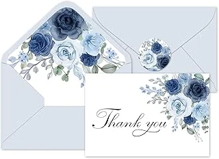 36Pcs Dusty Blue Floral Thank You Cards with Envelopes and