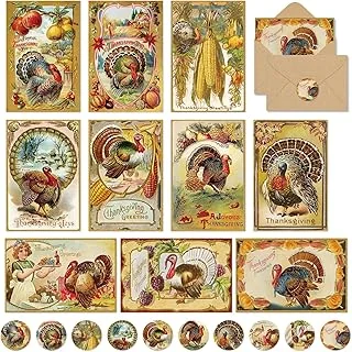 40 Packs Thanksgiving Turkey Greeting Cards Fall Vintage