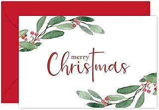 24 Pack Merry Christmas Greeting Cards Holly Leaves with