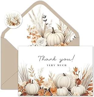 24 Pack Fall Thank You Cards Boho Pumpkin Floral Greeting
