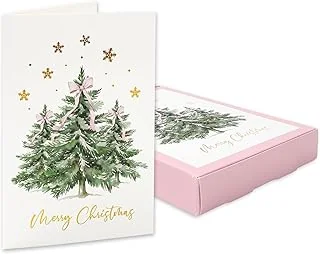 50 Packs Merry Christmas Gold Foil Greeting Cards Green