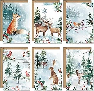 36 Pack Winter Cards Watercolor Snowy Forest Animal