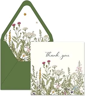 24 Pack Vintage Wildflower Thank You Card Green Flower