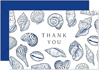 24 Pack Ocean Thank You Cards Blue Sea Shell Greeting Cards