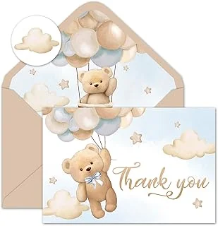 50 Packs Bear Thank You Card Blue Bear Balloon Greeting