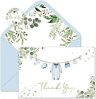 50 Pack Baby Shower Thank You Cards Boxed Blue Cloth Note