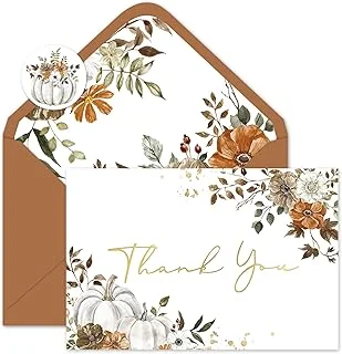 24 Pack Fall Thank You Cards Pumpkin Floral Greeting Cards