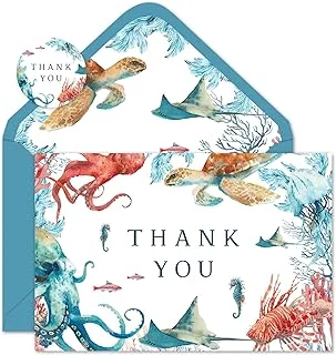 24 Pack Under The Sea Thank You Card Vintage Ocean Animal