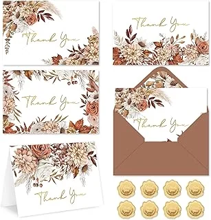 24 Pack Boho Floral Thank You Cards Bulk Retro Fall Flower