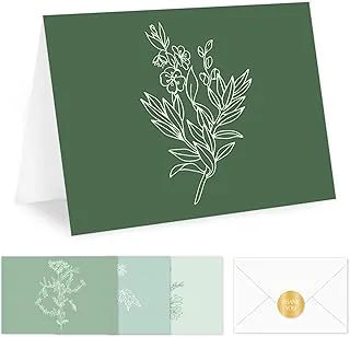 40 Pack Green Floral Greeting Cards Gradient Color