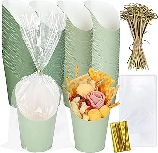 60Pcs Sage Green Charcuterie Cups with Bamboo Sticks Plastic Treat Goodie Bags
