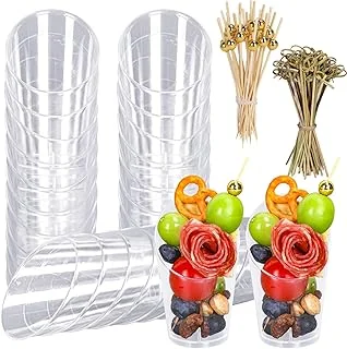 50 Set Plastic Charcuterie Cups with Food Sticks Disposable Slanted Dessert