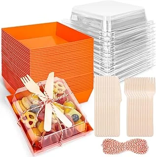 50 Set Fall Thanksgiving Orange Small Charcuterie Boxes with Clear Lids Forks