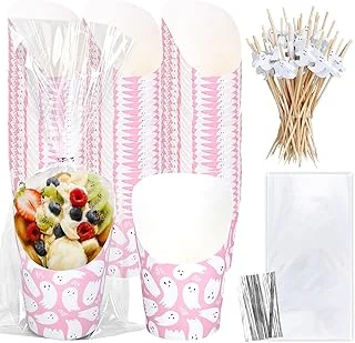 50Pcs Halloween Pink Ghost Charcuterie Cups with 100Pcs Sticks 50 Plastic Treat
