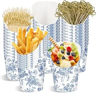50 Sets Blue Floral Charcuterie Cups with Sticks Bags 14Oz Chinoiserie Flower