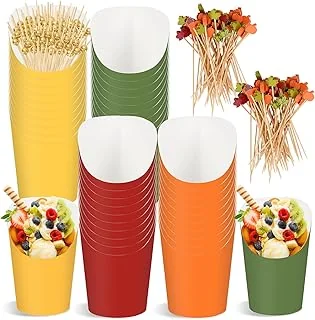 60Pcs Fall Charcuterie Paper Cups with Sticks 14oz Yellow Orange Red Green