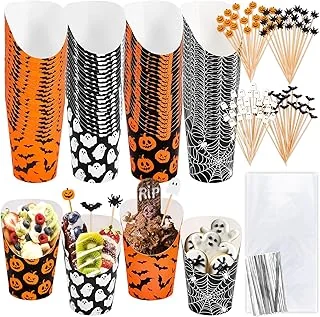 100 Sets Halloween Charcuterie Cups with Sticks Bags Twist Ties 14Oz