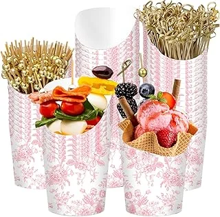 50 Pcs Pink Floral Charcuterie Cups with 100 Sticks Bags 14 Oz Chinoiserie