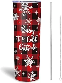 Christmas Tumbler with Lid and Straw Buffalo Plaid Snowflake Stainless Steel Cup Winter Tumbler Cup Travel Coffee Mug for Holiday Decor Gift Supplies