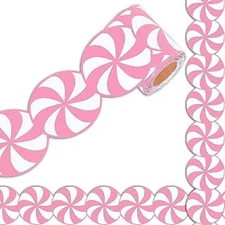 32.8ft Christmas Bulletin Board Border Pink White Candy Shaped Die-Cut Rolled Border Trim for Xmas Winter Chalkboard Wall Decoration