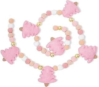 Christmas Felt Garland 3D Pink Xmas Tree Pom Ball Banner Holiday Decorative Hanging Bunting Garland for Home Mantel Fireplace Window Wall Decor