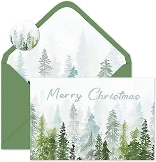 24 Pack Christmas Cards Pine Tree Forest Greeting Cards with Envelopes Stickers Xmas Winter Blank Note Card for Holiday Wedding Birthday Party Invitations, 4 x 6 Inch
