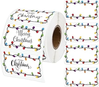 Christmas Direct Thermal Labels Stickers Colorful Xmas Light Bulbs Rectangle Self-Adhesive Printer Decals for DIY Candle Name Tag Logo Design, 500 Pcs