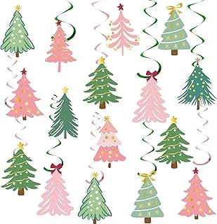 40Pcs Christmas Hanging Swirl Decoration Kit Pastel Pink Green Xmas Tree Hanging Streamers Ceiling Spiral with Cutout Cardboard Ornament for Classroom Supplies