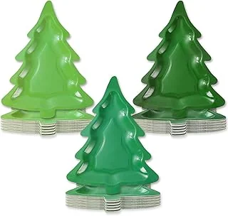 60Pcs Christmas Paper Plates Christmas Tree Shaped Dinner Plates 3 Gradient Green Xmas Disposable Plate for Winter Holiday Party Supplies Table Decor, 8 x 10.6 in