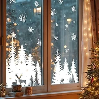 6 Sheet Christmas Window Clings Window Decal White Xmas Tree Snowflake Reusable Anti-Collision Windows Decor for Winter Home Party Supplies