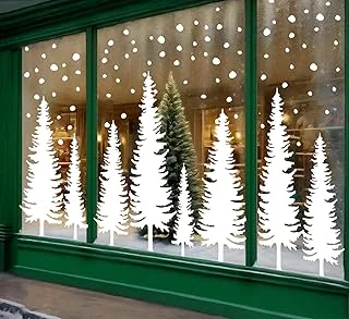 Large Christmas Window Clings 25.5" H White Xmas Tree Window Decals Winter Snowflake Reusable Anti-Collision Windows Decor for Holiday Home Glass Mirror Decor, 8 Sheets