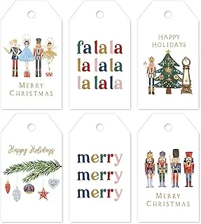 90Pcs Nutcracker Paper Gift Tags Merry Christmas Watercolor Nutcracker Hanging Labels with Hemp Rope for Xmas Holiday Present DIY Crafts, 6 Designs