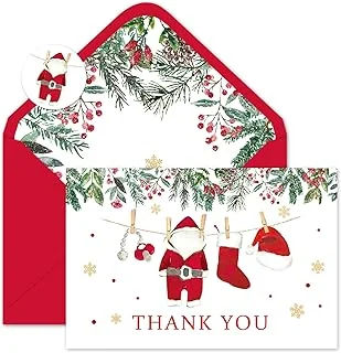 24 Pcs Christmas Thank You Cards Santa Baby Clothes Note Card with Envelopes Stickers Greeting Blank Cards for Xmas Baby Shower Party Invitation Supplies, 4 x 6 Inch
