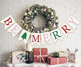Christmas Burlap Banner Red Green Pink Be Merry Banner Xmas Tree Bunting Garland for Xmas Winter Home Hanging Decorations