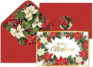 24Pcs Christmas Thank You Cards with Envelopes and Stickers Red Poinsettia Greeting Cards Gold Foil Merry Christmas Blank Note Cards for Party Supplies