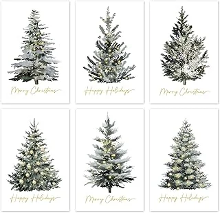 36 Packs Christmas Gold Foil Greeting Cards Xmas Pine Tree Watercolor Blank Note Cards with Envelopes and Stickers for Merry Xmas Winter Holiday Party, 4 x 6 Inch