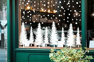 9 Sheet Christmas Window Clings Snowy Xmas Forest Trees Double-Sided Reusable Winter Window Decals for Holiday Christmas Party Home Windows Glass Decor