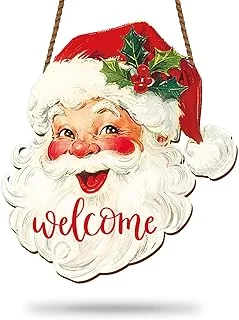 Christmas Wooden Hanging Sign Red Xmas Santa Welcome Wood Sign Vintage Santa Door Decor Signs for Indoor Outdoor Porch Wall