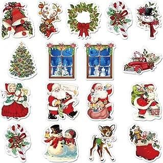 51Pcs Christmas Cutouts Vintage Cut Outs with 100 Glue Points Xmas Santa Claus Snowman Reindeer Patterns Paper Cutting for Christmas Home Classroom School Party Decoration Supplies, 17 Design